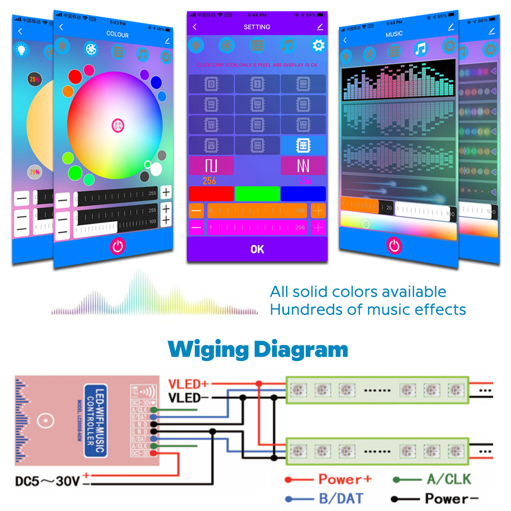 DC5-30V Tuya Wifi Music LED SPI Controller For Addressable RGB&RGBW LED Strips LC2000B-TY01 DC5-30V Tuya Wifi Music LED SPI Controller For Addressable RGB&RGBW LED Strips LC2000B-TY01